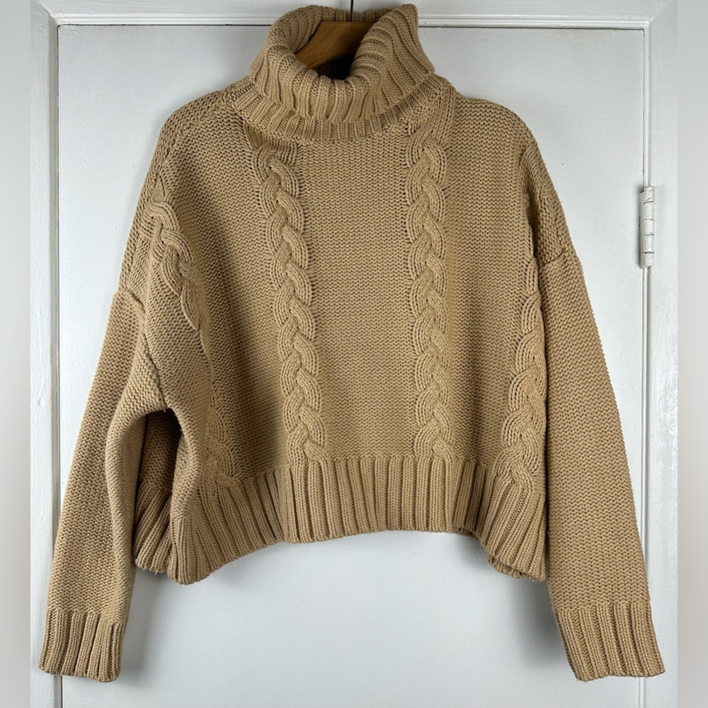 Calvin Klein Jeans Chunky Knit Turtleneck Sweater Tan Size Medium Cozy